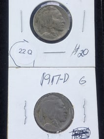 (2) Buffalo Nickels 1913 Type 2, 1917-D