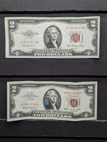 1953 & 1963 $2 Red Seal United States Notes. 2 Notes.