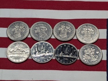 (4) One Dollar British Columbia Centennial Coins 1871-1971, (1) Manitoba Canada Centennial One