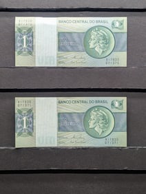 (2)One Cruzeiro Brazil Bank Notes. All Mint.