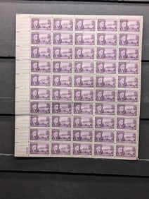 1882-1945 Roosevelt Commemorative 3-Cent Sheet of 50 U.S. Stamps. Scotts #932. Plate Block #