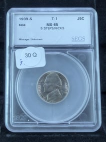 1939-S Jefferson Nickel Type 1 Slabbed by SEGS MS65