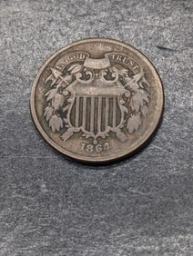 1864 US 2 Cent Piece. Tough Civil War Era