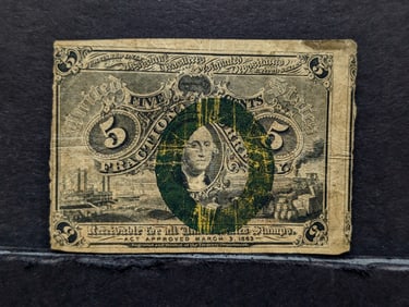 1865 5 Cents United States Fractional Currency. Bust Of George Washington. Brown Reverse.
