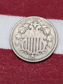 1867 United States Shield Nickel. Vintage Type Coin.