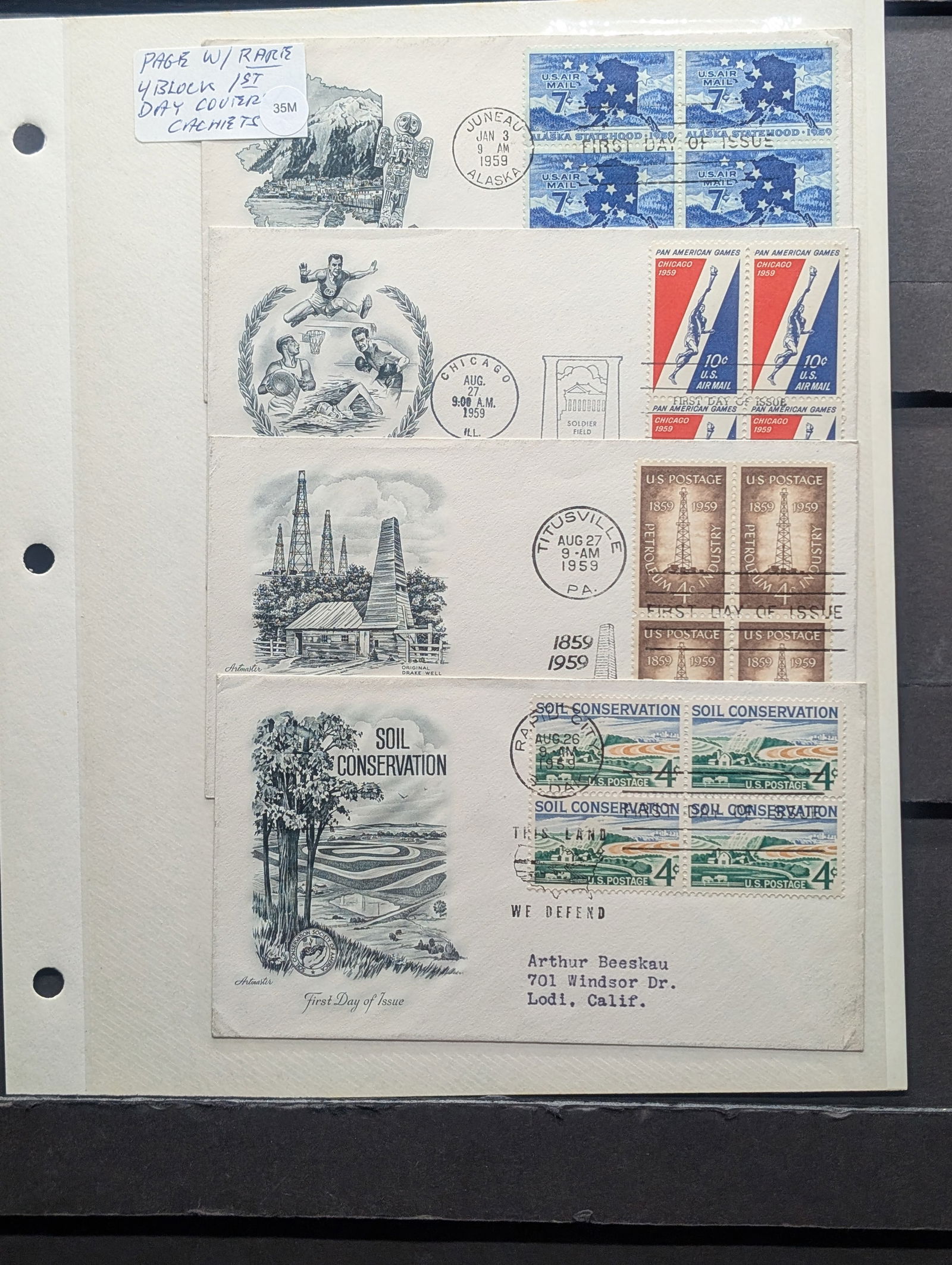 Page With Eight Four Block First Day Cachets (1 of 6)