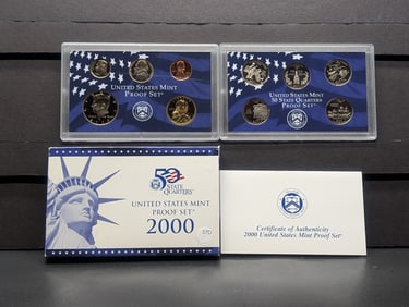 2000-S US Mint Proof Set. Includes 50 State Quarters. 10 Coin Set. OGP/COA