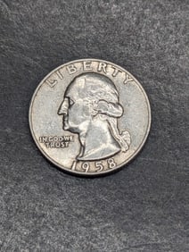 1958 D, Nice Grade, 90% Silver Washington Quarter, 67 Years Old