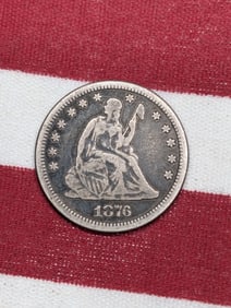 1876 United States Seated Liberty Quarter. Vintage Type Coin.