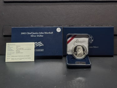 2005-P US Mint Proof Chief Justice John Marshall Commem. 90% Silver Dollar. OGP/COA. LOW MINTAGE-
