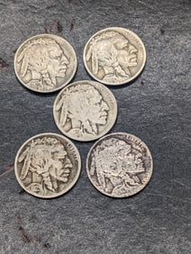 (5) Buffalo Nickels 1917, 1919, 1920, 1923, 1924