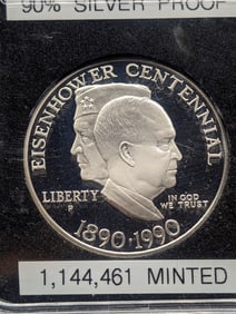 1990-P Proof Eisenhower Centennial Commem. 90% Silver Dollar