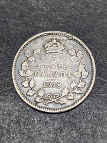 1918, .925% Sterling Silver-EF-Great Details on Crown, Canada, 5c, 107 Years Old