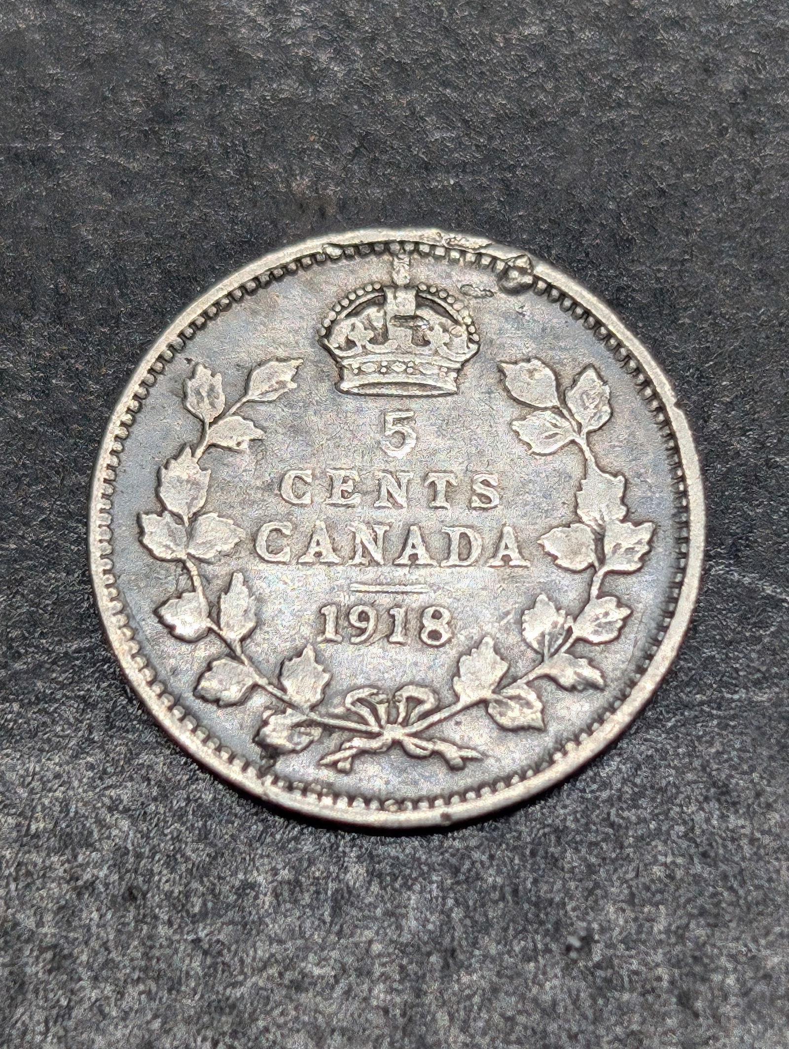 1918, .925% Sterling Silver-EF-Great Details on Crown, Canada, 5c, 107 Years Old (1 of 2)