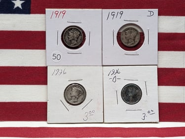 (4 Coins) 1919 P and D and 1926 P and D Mercury Dimes