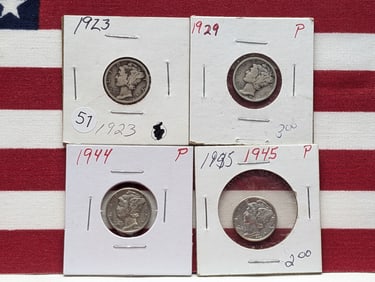 (4 coins) 1923 P, 1929 P, 1944 P, 1945 P Mercury Dimes
