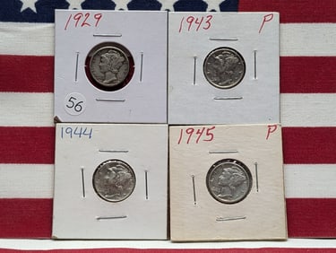(4 Coins) 1929 P, 1943 P, 1944 P, 1945 P Mercury Dimes