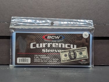 100 BCW Currency Sleeves, New/Sealed