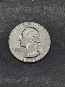 1961, AU, 90% Silver Washington Quarter, 64 Years Old