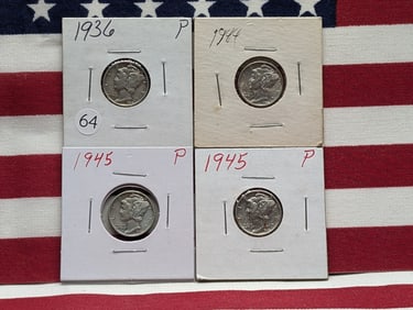 (4 Coins) 1936 P, 1944 P, 1945 P, 1945 P Mercury Dimes