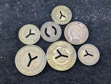 Six Transit Tokens & One 1905 Indian Head Cent