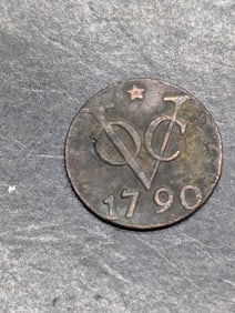 1790, Rare this High of Grade, COA, Dutch Netherlands Colonial Duit VOC, First New York Penny, 14