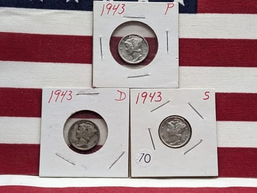 (3 Coins) 1943 P, D, and S, Mercury Dimes