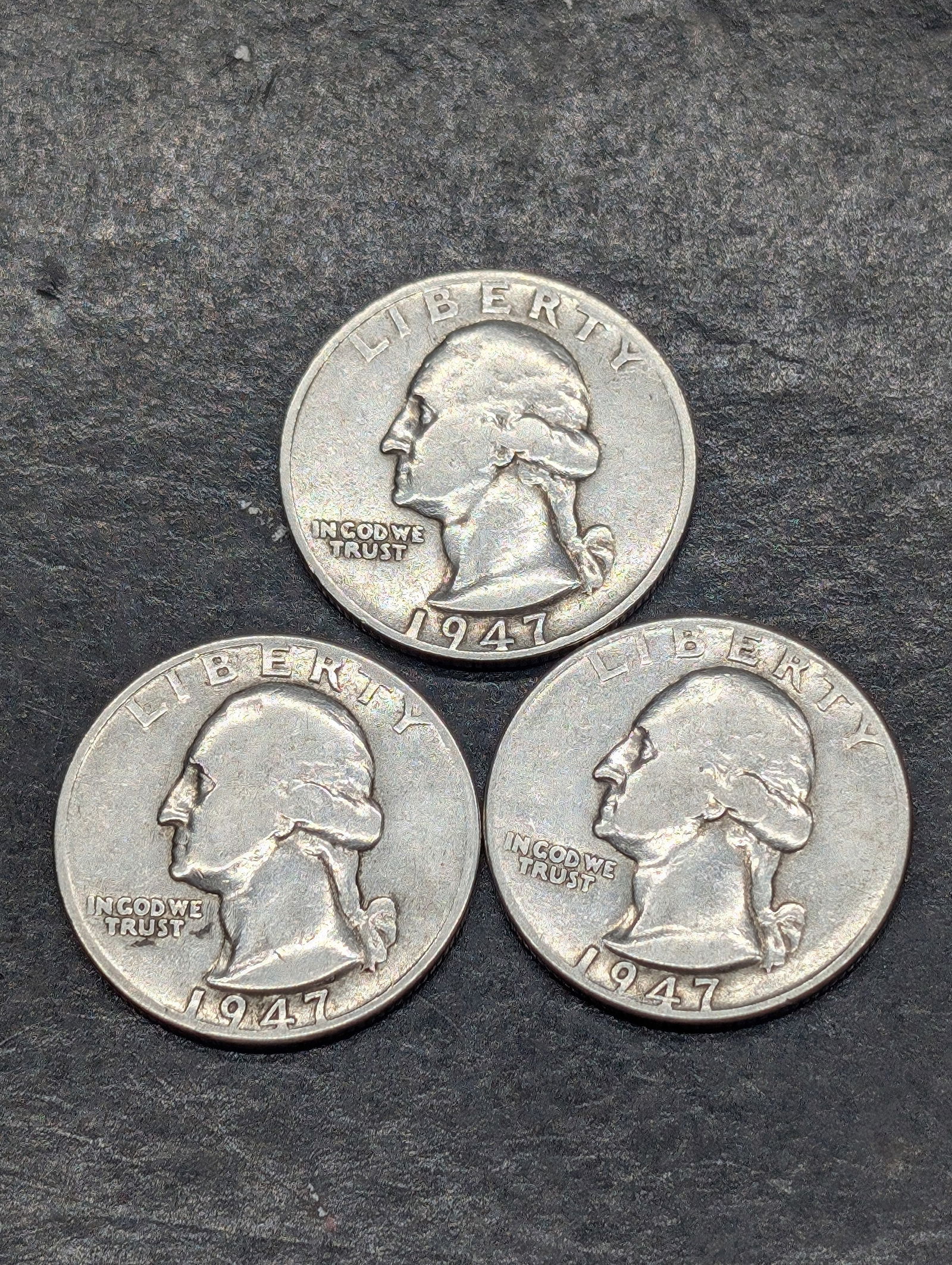 3-1947 S, P, P, 90% Silver Washington Quarters, 78 Years Old (1 of 2)