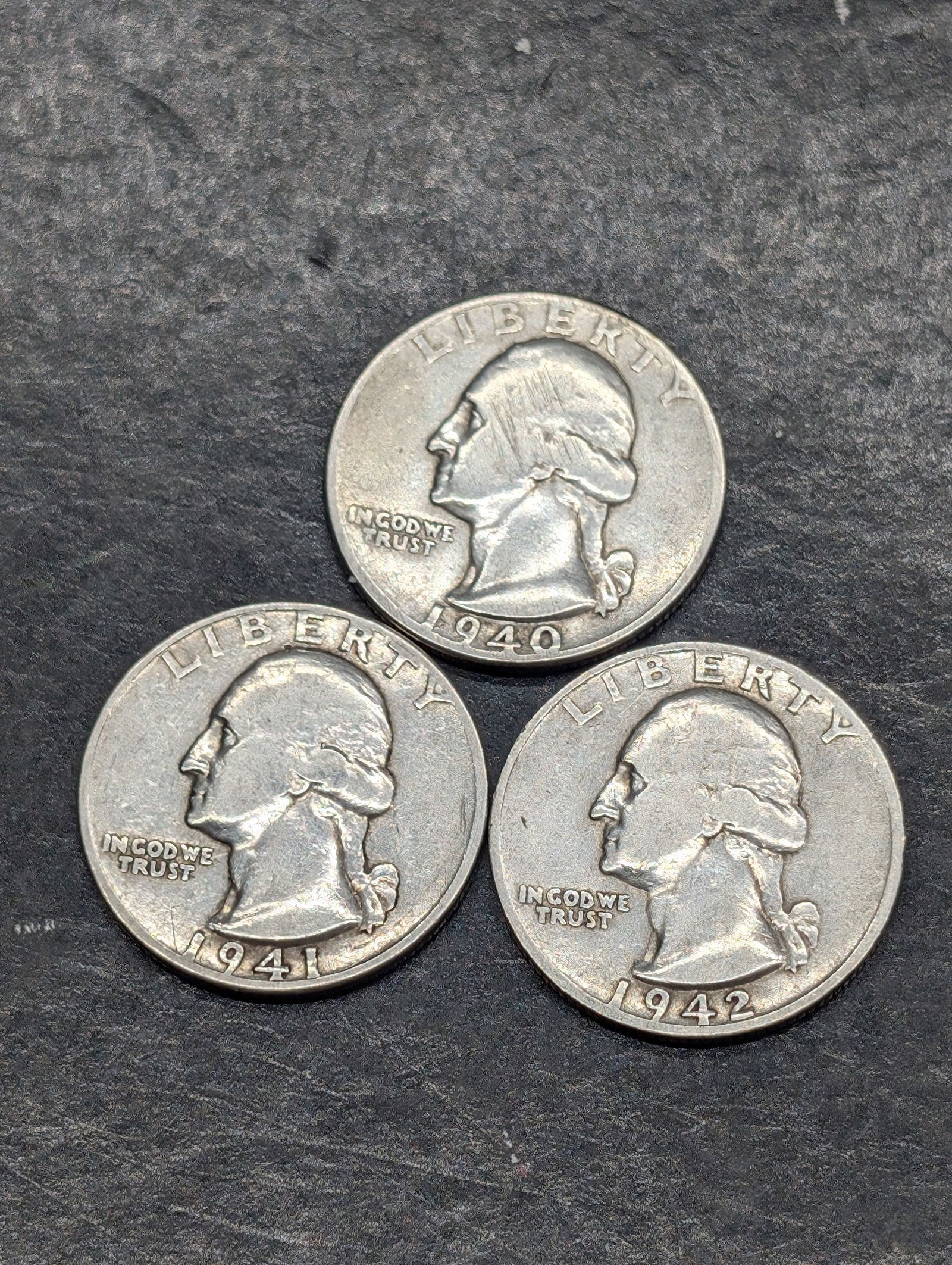 3 Consecutive, 1940 P-1941 P-1942 S, WWII Era, 90% Silver Washington Quarters, Over 80 Years Old (1 of 2)
