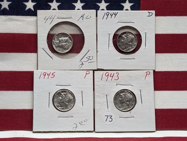 (4 Coins) 1943 P, 1944 D, 1944 P, 1945 P Mercury Dimes