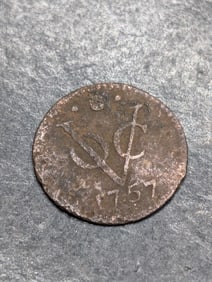 1757, Rare this High of Grade, COA, Dutch Netherlands Colonial Duit VOC, First New York Penny, 19