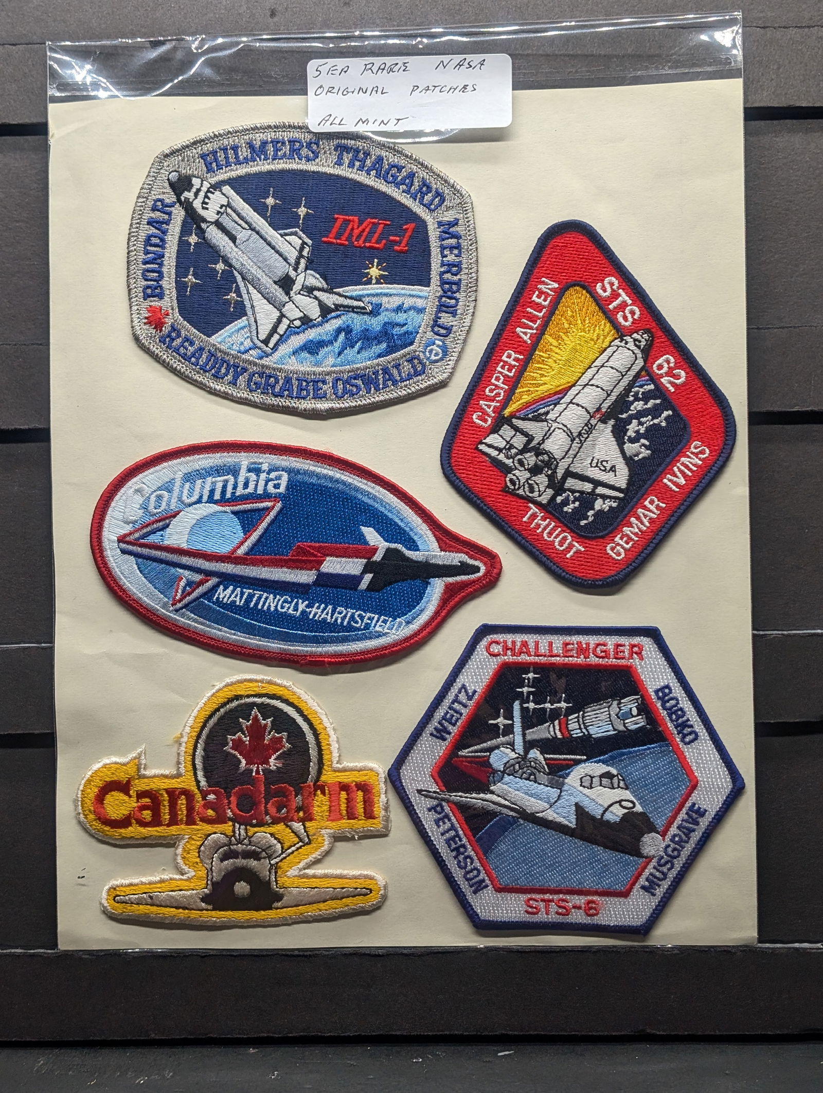 Sleeve Of Five Original NASA Crew Patches. All Mint. (1 of 4)