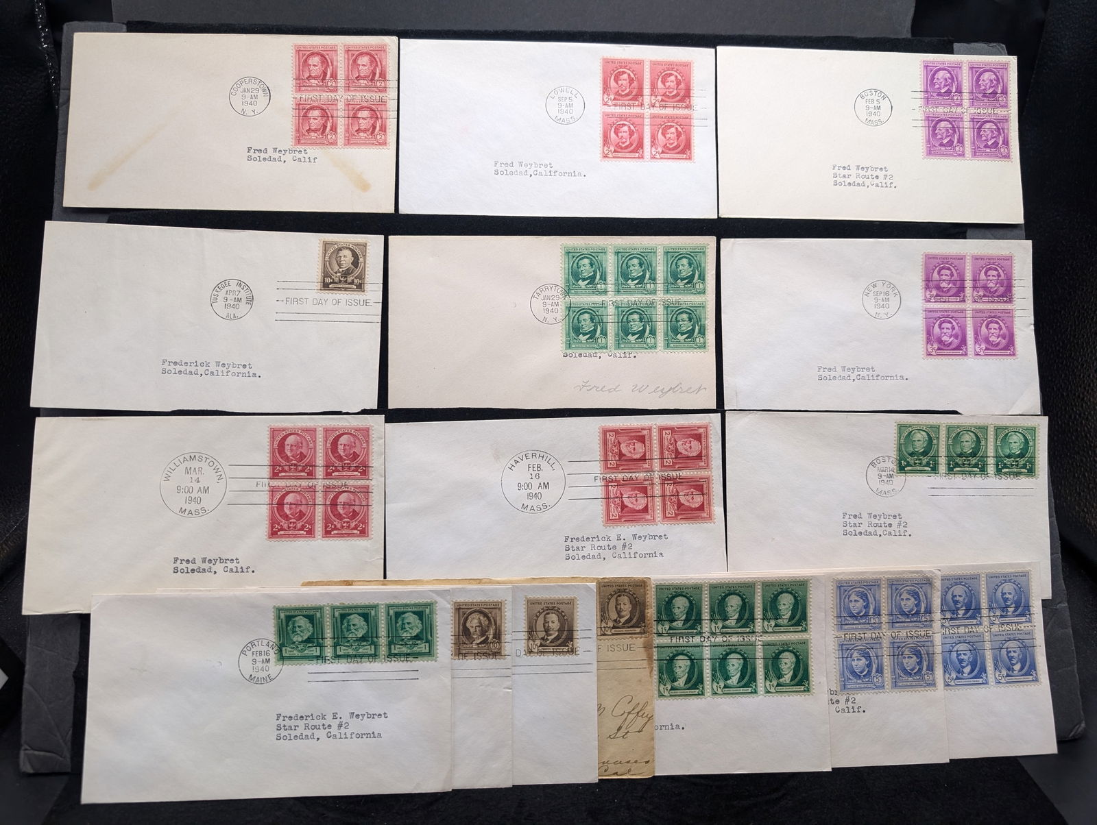 (16) 1940 Assorted Famous Americans First Day Covers: (16) 1940 Assorted Famous Americans First Day Covers
