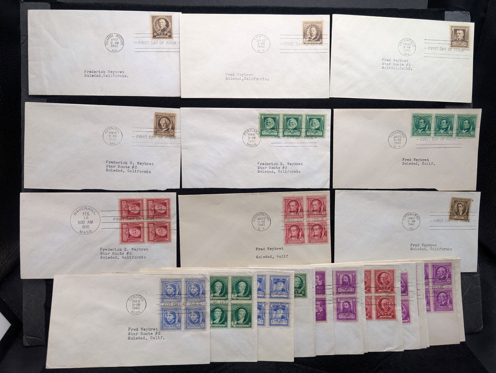 (24) 1940 Assorted Famous Americans First Day Covers: (24) 1940 Assorted Famous Americans First Day Covers