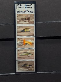1991 Mint Plate Block Featuring Fishing Lures