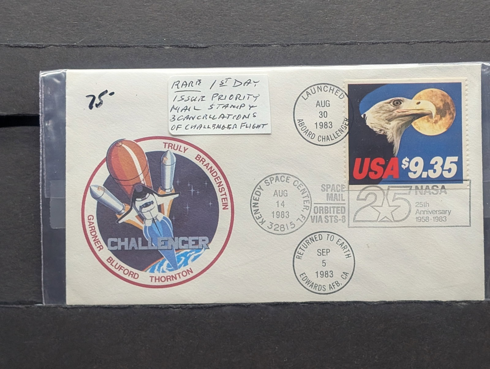 1983 First Day Cachet Priority Mail, 3 Cancellations Of Challenger Flight: 1983 First Day Cachet Priority Mail, 3 Cancellations Of Challenger Flight