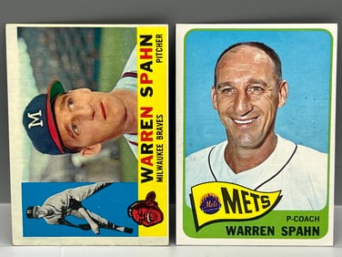 (Lot Of 2) Warren Spahn: 1960 Topps #445 & 1965 Topps #205
