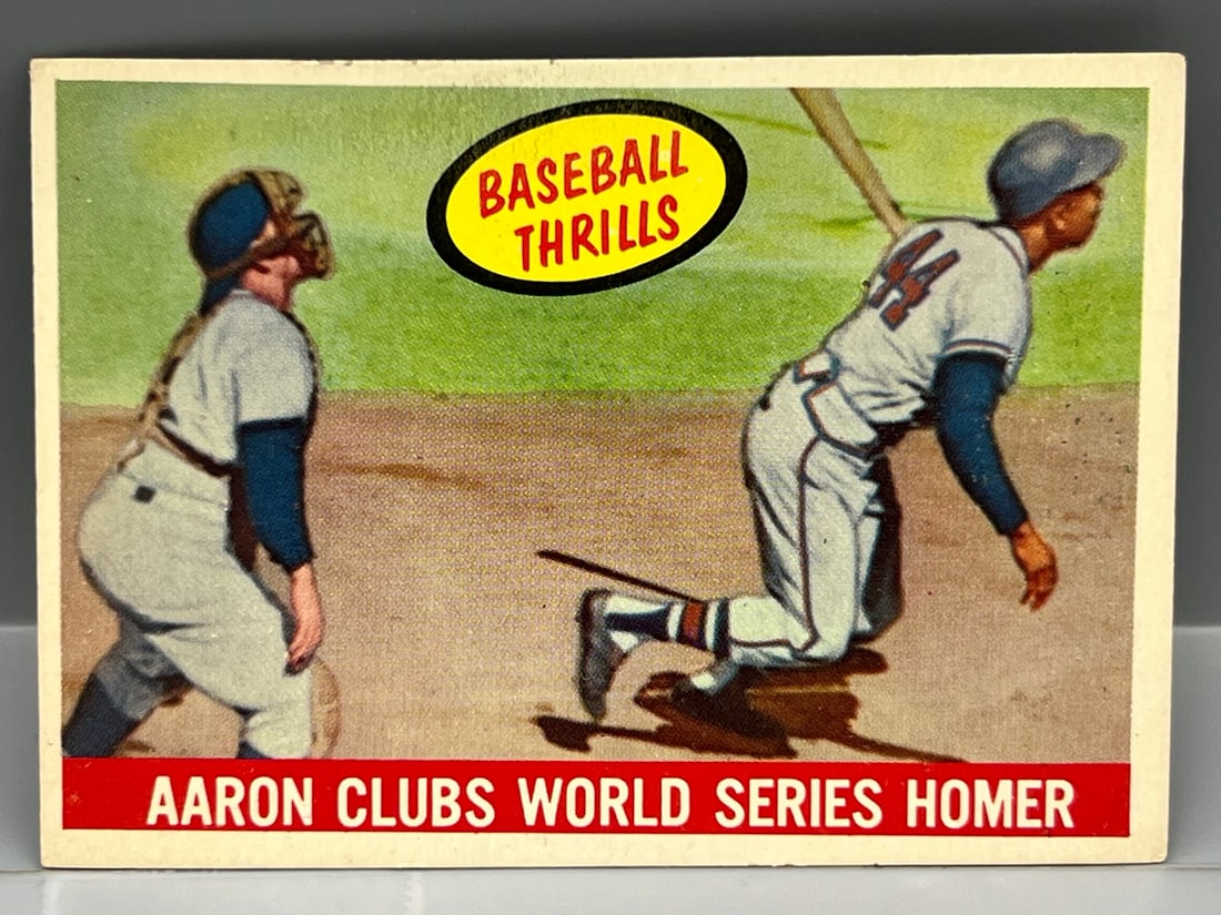 1959 Topps #467 Aaron Clubs World Series HR: 1959 Topps #467 Aaron Clubs World Series HR