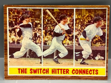 1962 Topps #318 The Switch Hitter Connects / Mickey Mantle