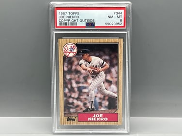 1987 Topps Joe Niekro Copyright Outside #344 PSA NM-MT 8