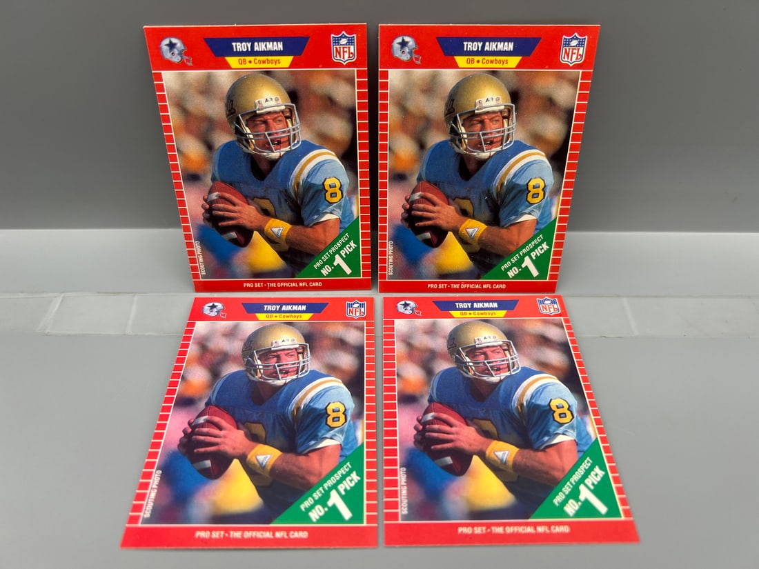Lot of (4) 1989 Pro Set Troy Aikman RCs #490 (1 of 2)