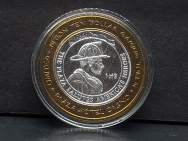 Limited Edition .999 FINE SILVER CENTER Plaza Hotel Casino $10 Gaming Token in Capsule