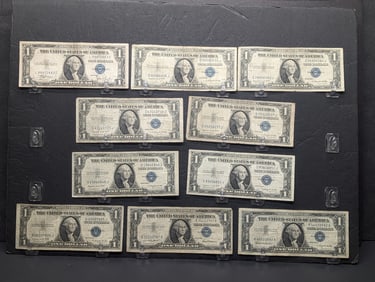 (1) 1935-C, (7) 35-G, (1) 1957, (1) 57-B Series $1.00 Silver Certificates