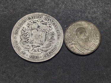 1888 South America 5 Silver Bolivars & 1932 Brazil 2000 Silver Reis