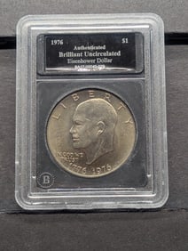 1976 Eisenhower Bicentennial Dollar - Slabbed Authenticated BRILLIANT UNC