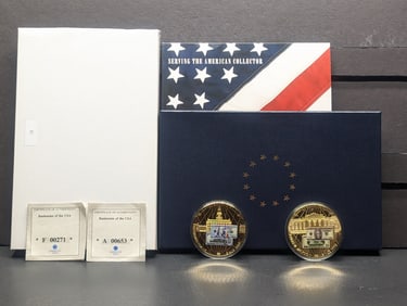 24k Gold *LAYERED* Jackson $20 Banknote & Benjamin $100 Banknote Commemorative Collector Medals w/