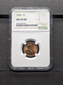 1955 Lincoln Cent, Slabbed by NGC, Top Tier Grader, MS 65 Red A