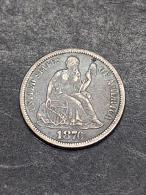1876 w/ Legend Seated Liberty Dime **VF**