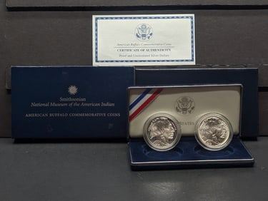2001-P PROOF & D-UNC American Buffalo Commemorative 2-Coin Silver Dollars in OGP w/ COA