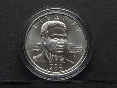 1998-S UNC Black Revolutionary War Patriots Commemorative Silver Dollar in Capsule